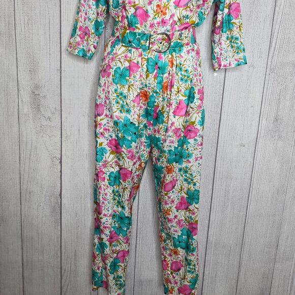 VTG 80s 90s Volup Bright Floral Windbreaker Jumpsuit w Original Belt, sz 16 - Picture 3 of 7